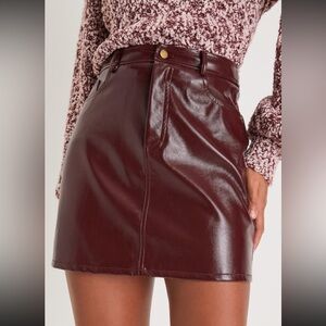 Burgundy high waisted leather mini skirt